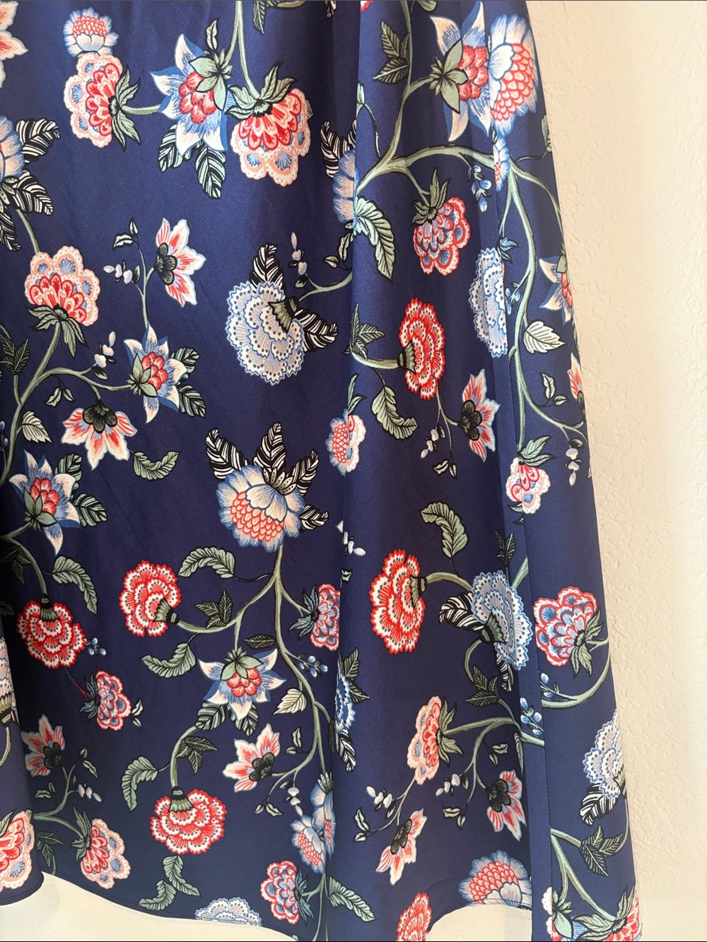 LOFT Navy Floral Midi Skirt with Pink & White Blooms - Picture 4 of 4